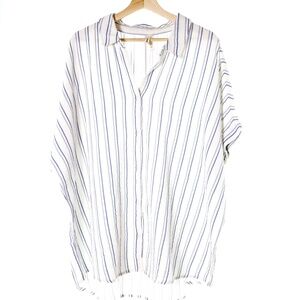 NWOT Pact Striped Organic Coastal Double Gauze Oversized Shirt Womens M/L Boho